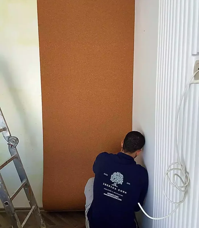 Miniature de la vidéo montrant l’isolation phonique et thermique d’un mur intérieur au Maroc avec un rouleau de liège naturel appliqué directement.